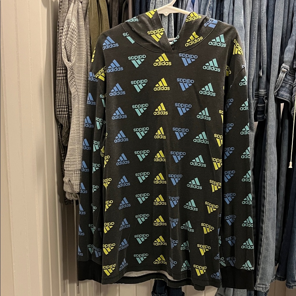Adidas Kids Black Hoodie with Multicolor Logo